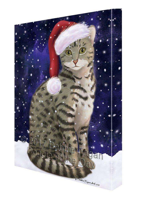 Let it Snow Christmas Holiday Egyptian Mau Cat Wearing Santa Hat Canvas Wall Art