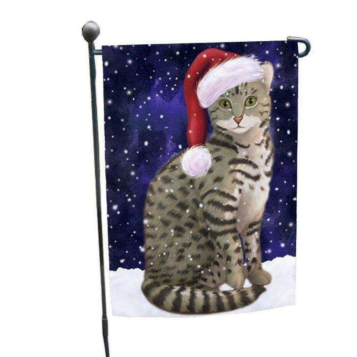 Let it Snow Christmas Holiday Egyptian Mau Cat Wearing Santa Hat Garden Flag