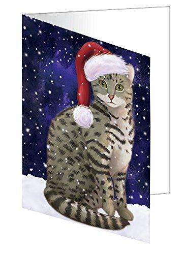 Let it Snow Christmas Holiday Egyptian Mau Cat Wearing Santa Hat Handmade Artwork Assorted Pets Greeting Cards and Note Cards with Envelopes for All Occasions and Holiday Seasons D402