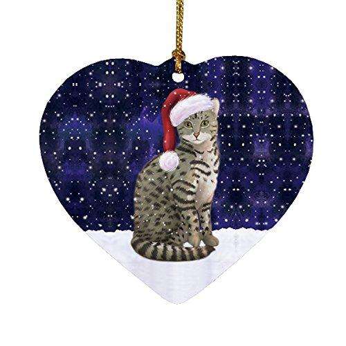 Let it Snow Christmas Holiday Egyptian Mau Cat Wearing Santa Hat Heart Ornament D296