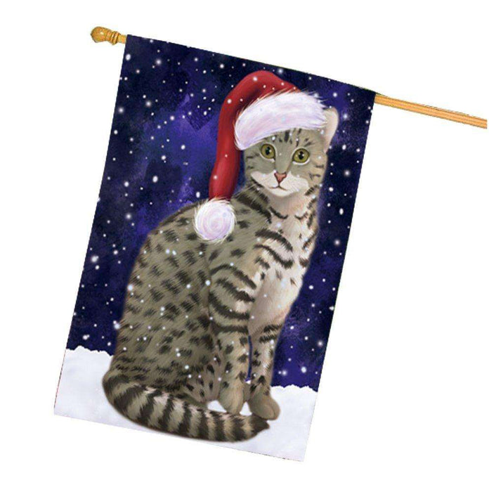 Let it Snow Christmas Holiday Egyptian Mau Cat Wearing Santa Hat House Flag