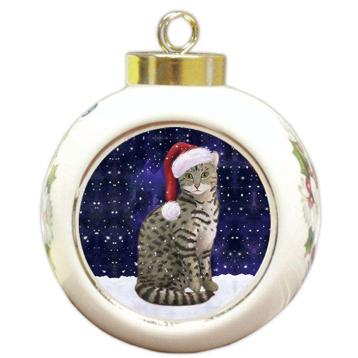 Let it Snow Christmas Holiday Egyptian Mau Cat Wearing Santa Hat Round Ball Ornament D296