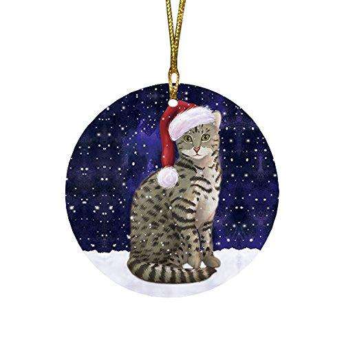 Let it Snow Christmas Holiday Egyptian Mau Cat Wearing Santa Hat Round Ornament D296