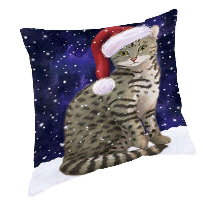Let it Snow Christmas Holiday Egyptian Mau Cat Wearing Santa Hat Throw Pillow D454