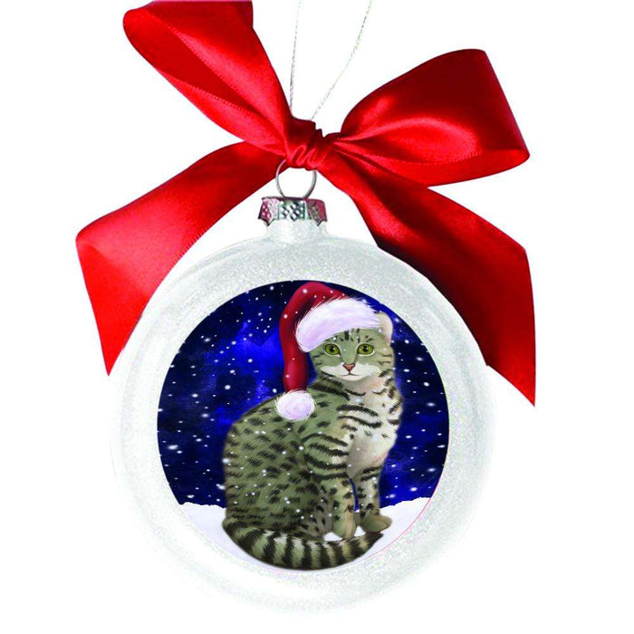 Let it Snow Christmas Holiday Egyptian Mau Cat White Round Ball Christmas Ornament WBSOR48578
