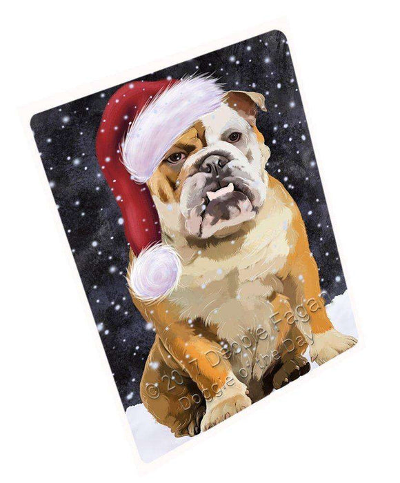 Let it Snow Christmas Holiday English Bulldog Dog Wearing Santa Hat Art Portrait Print Woven Throw Sherpa Plush Fleece Blanket D031