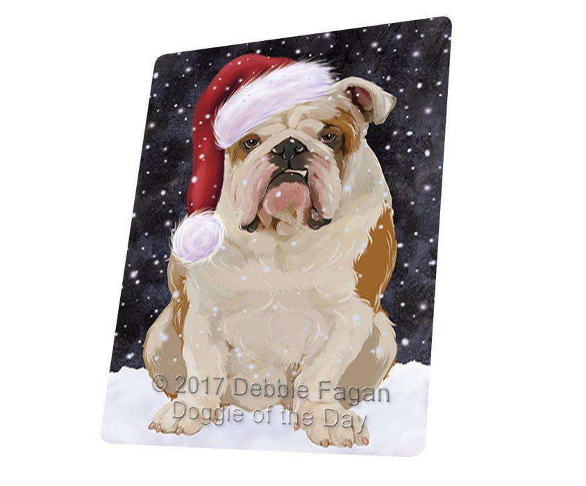 Let it Snow Christmas Holiday English Bulldog Dog Wearing Santa Hat Art Portrait Print Woven Throw Sherpa Plush Fleece Blanket D227