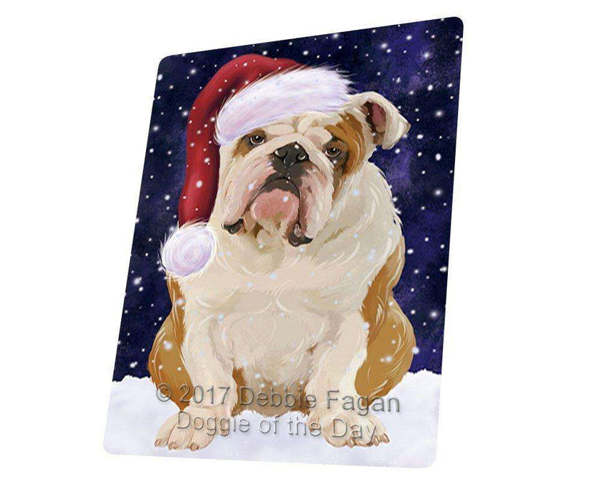 Let it Snow Christmas Holiday English Bulldog Dog Wearing Santa Hat Art Portrait Print Woven Throw Sherpa Plush Fleece Blanket D228