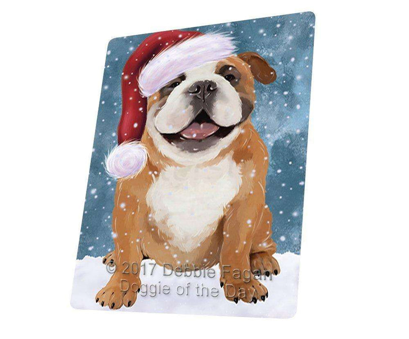 Let it Snow Christmas Holiday English Bulldog Dog Wearing Santa Hat Art Portrait Print Woven Throw Sherpa Plush Fleece Blanket D229