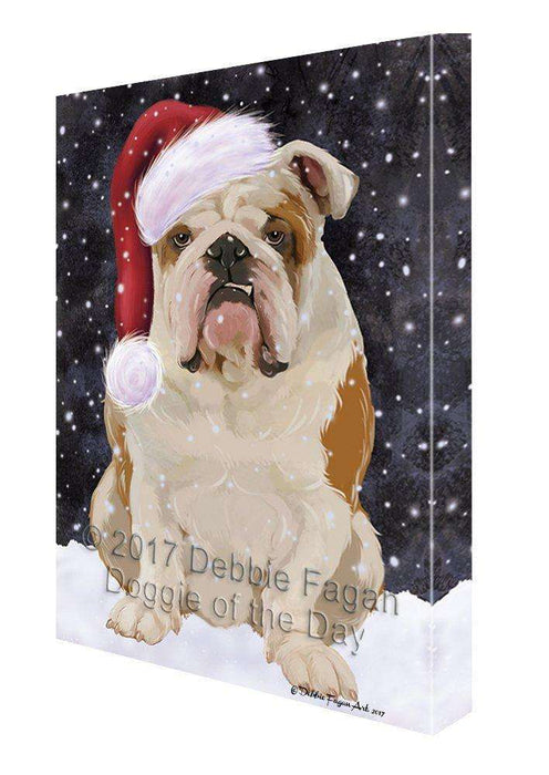 Let it Snow Christmas Holiday English Bulldog Dog Wearing Santa Hat Canvas Wall Art D227