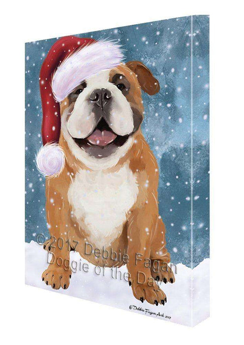 Let it Snow Christmas Holiday English Bulldog Dog Wearing Santa Hat Canvas Wall Art D229