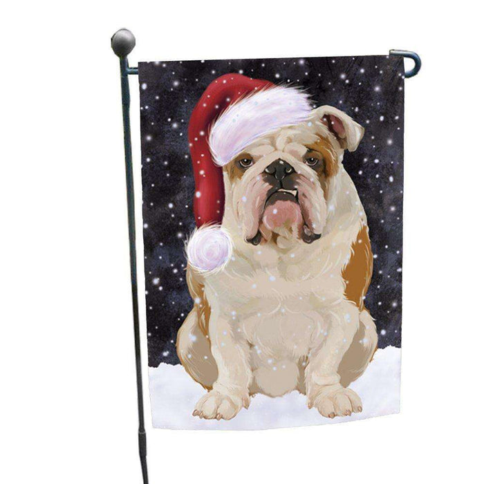 Let it Snow Christmas Holiday English Bulldog Dog Wearing Santa Hat Garden Flag D227