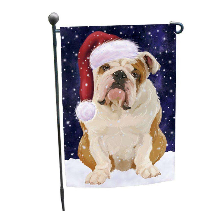 Let it Snow Christmas Holiday English Bulldog Dog Wearing Santa Hat Garden Flag D228