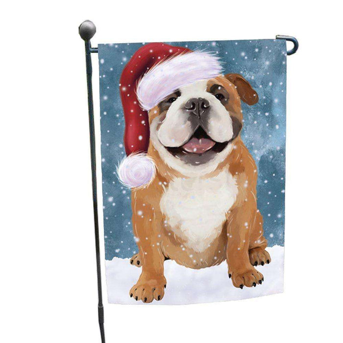 Let it Snow Christmas Holiday English Bulldog Dog Wearing Santa Hat Garden Flag D229