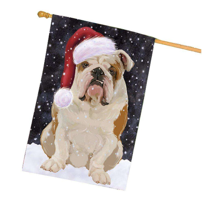 Let it Snow Christmas Holiday English Bulldog Dog Wearing Santa Hat House Flag