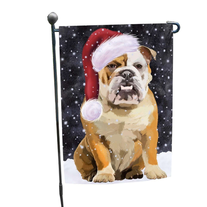 Let it Snow Christmas Holiday English Bulldog Wearing Santa Hat Garden Flag FLG030