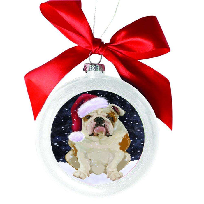 Let it Snow Christmas Holiday English Bulldog White Round Ball Christmas Ornament WBSOR48579