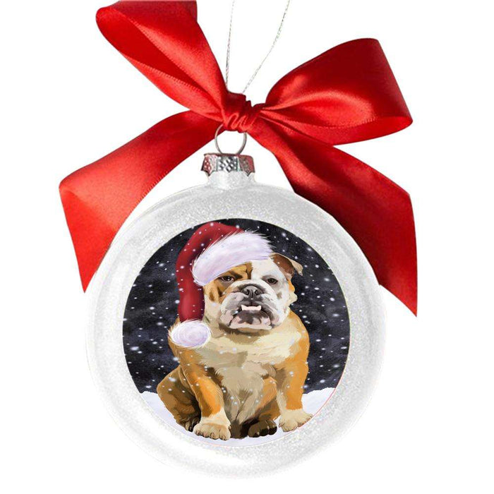 Let it Snow Christmas Holiday English Bulldog White Round Ball Christmas Ornament WBSOR48580