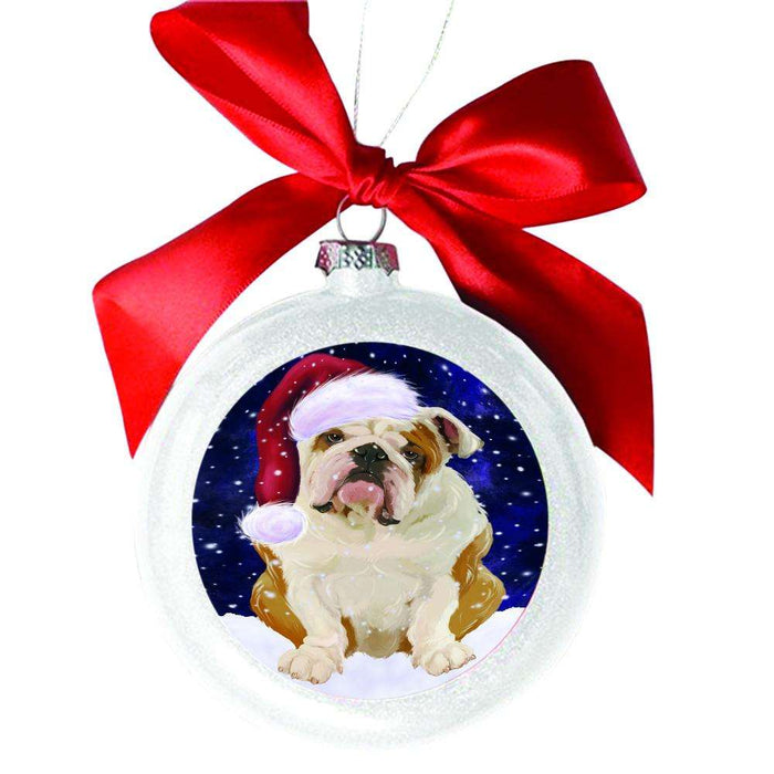 Let it Snow Christmas Holiday English Bulldog White Round Ball Christmas Ornament WBSOR48581