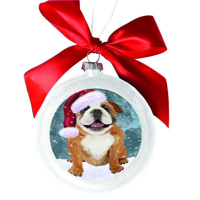 Let it Snow Christmas Holiday English Bulldog White Round Ball Christmas Ornament WBSOR48582