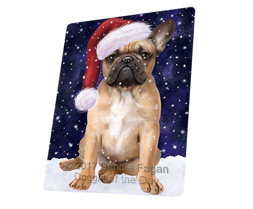 Let it Snow Christmas Holiday French Bulldog Dog Wearing Santa Hat Art Portrait Print Woven Throw Sherpa Plush Fleece Blanket D089