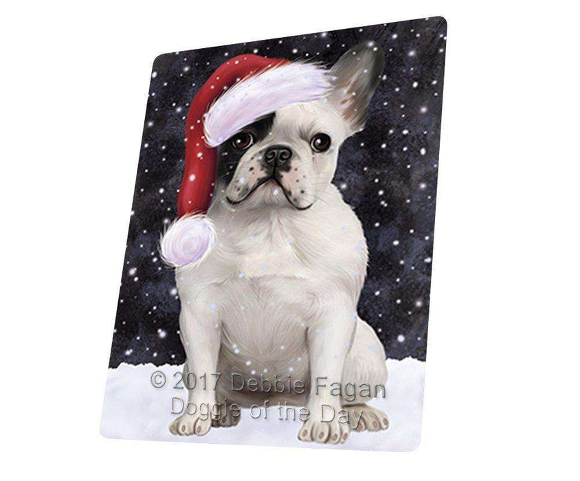Let it Snow Christmas Holiday French Bulldog Dog Wearing Santa Hat Art Portrait Print Woven Throw Sherpa Plush Fleece Blanket D090