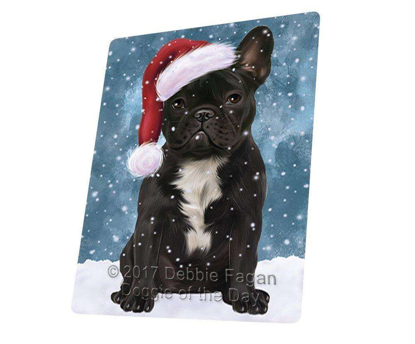 Let it Snow Christmas Holiday French Bulldog Dog Wearing Santa Hat Art Portrait Print Woven Throw Sherpa Plush Fleece Blanket D230