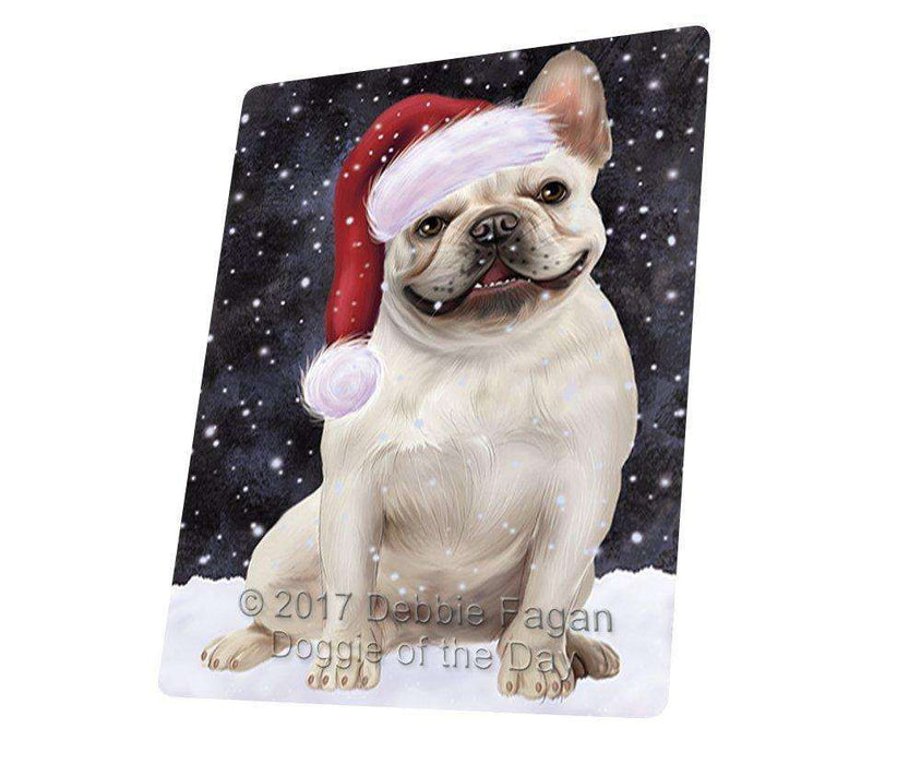 Let it Snow Christmas Holiday French Bulldog Dog Wearing Santa Hat Art Portrait Print Woven Throw Sherpa Plush Fleece Blanket D231