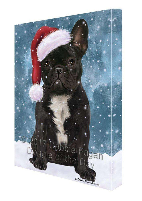 Let it Snow Christmas Holiday French Bulldog Dog Wearing Santa Hat Canvas Wall Art D230