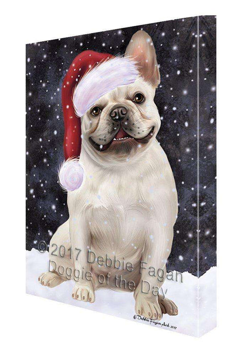 Let it Snow Christmas Holiday French Bulldog Dog Wearing Santa Hat Canvas Wall Art D231