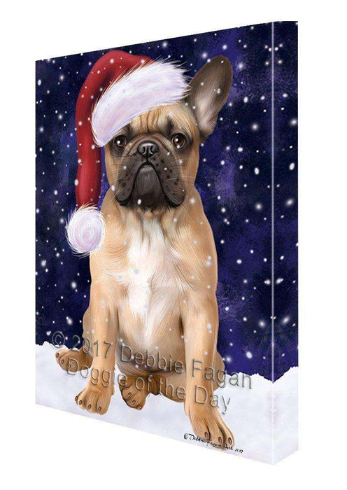 Let it Snow Christmas Holiday French Bulldog Dog Wearing Santa Hat Canvas Wall Art