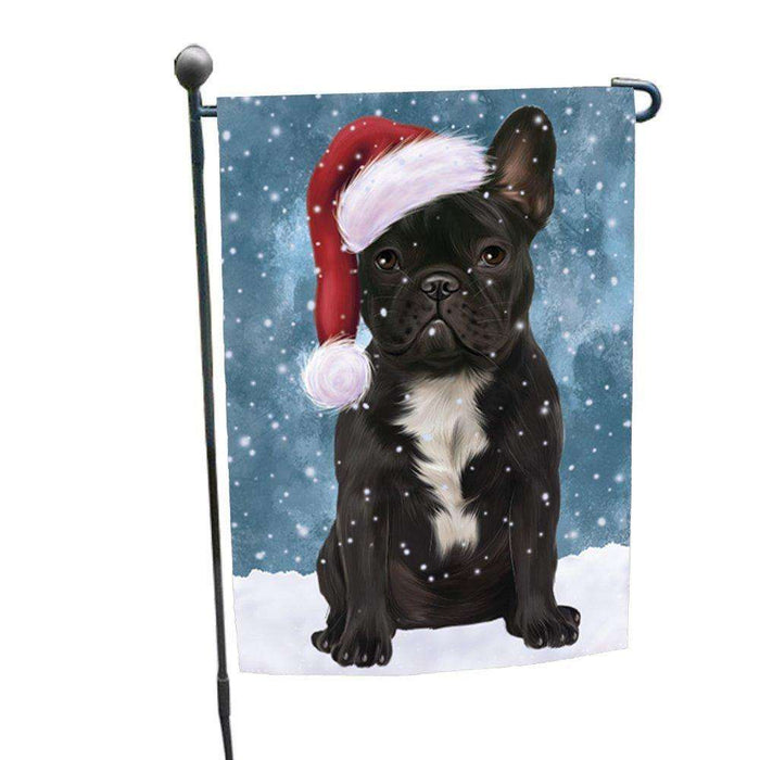 Let it Snow Christmas Holiday French Bulldog Dog Wearing Santa Hat Garden Flag D230