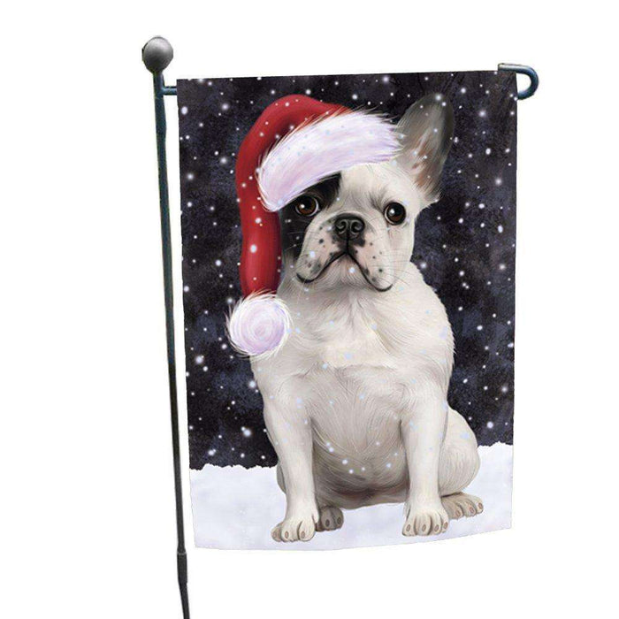 Let it Snow Christmas Holiday French Bulldog Dog Wearing Santa Hat Garden Flag