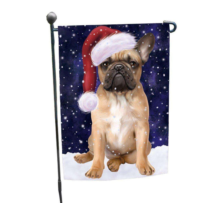 Let it Snow Christmas Holiday French Bulldog Dog Wearing Santa Hat Garden Flag