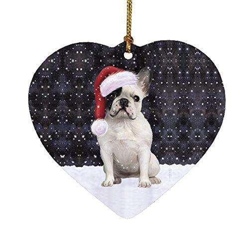Let it Snow Christmas Holiday French Bulldog Dog Wearing Santa Hat Heart Ornament D298
