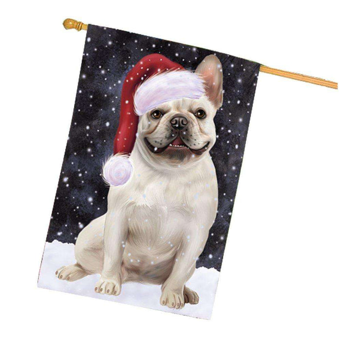 Let it Snow Christmas Holiday French Bulldog Dog Wearing Santa Hat House Flag