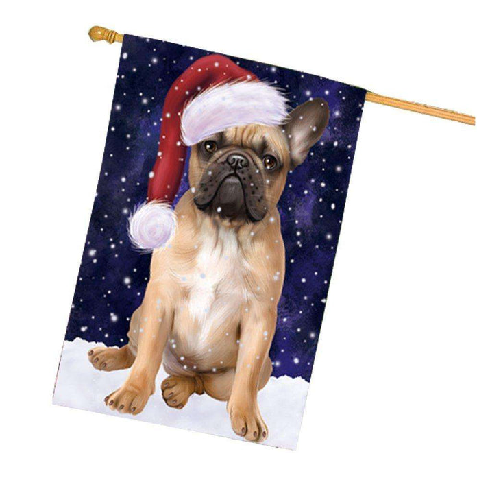 Let it Snow Christmas Holiday French Bulldog Dog Wearing Santa Hat House Flag