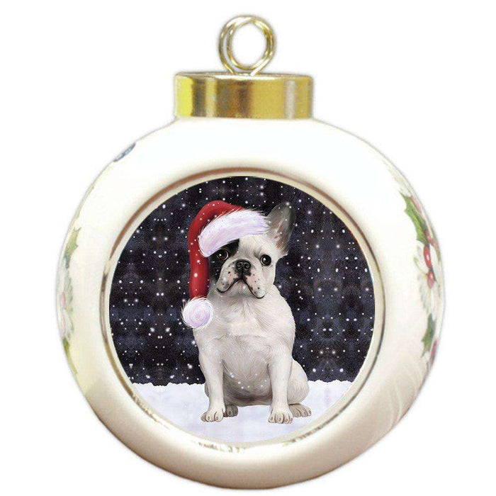 Let it Snow Christmas Holiday French Bulldog Dog Wearing Santa Hat Round Ball Ornament D298
