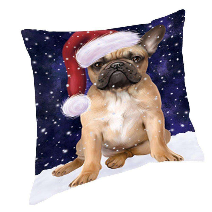 Let it Snow Christmas Holiday French Bulldog Dog Wearing Santa Hat Throw Pillow D455