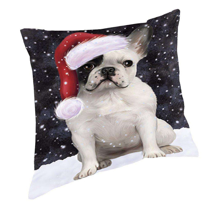 Let it Snow Christmas Holiday French Bulldog Dog Wearing Santa Hat Throw Pillow D456