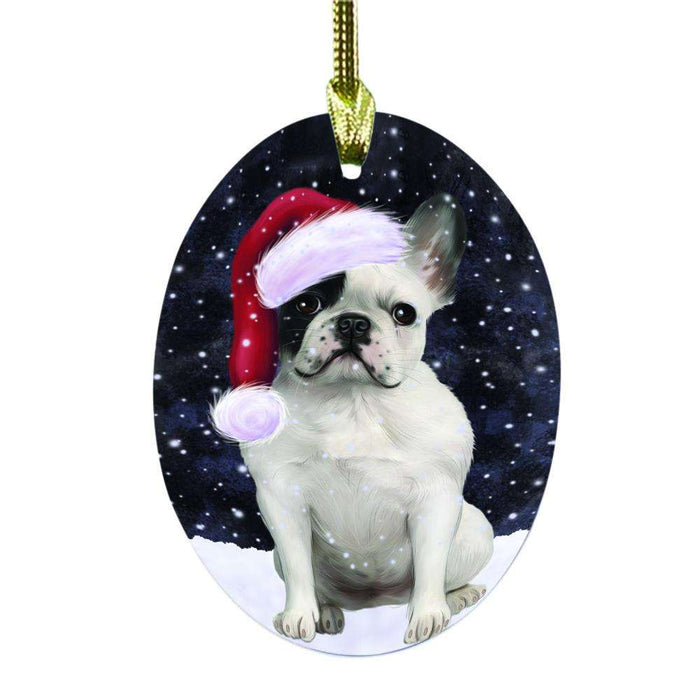 Let it Snow Christmas Holiday French Bulldog Oval Glass Christmas Ornament OGOR48584