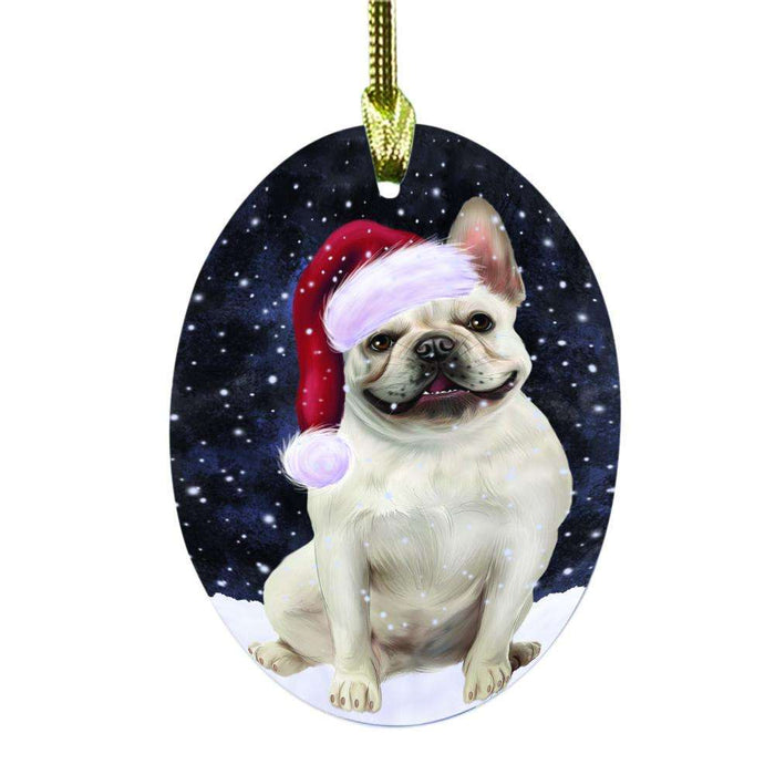 Let it Snow Christmas Holiday French Bulldog Oval Glass Christmas Ornament OGOR48586