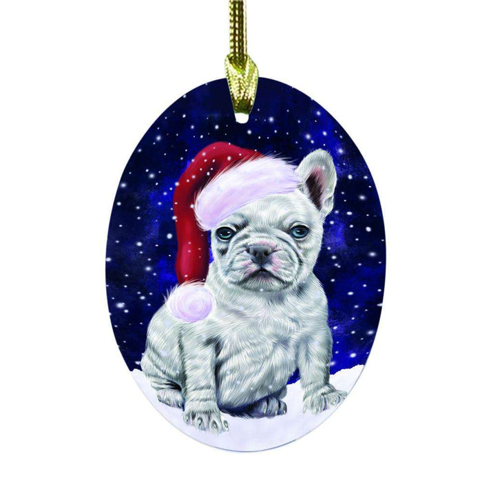 Let it Snow Christmas Holiday French Bulldog Oval Glass Christmas Ornament OGOR48588