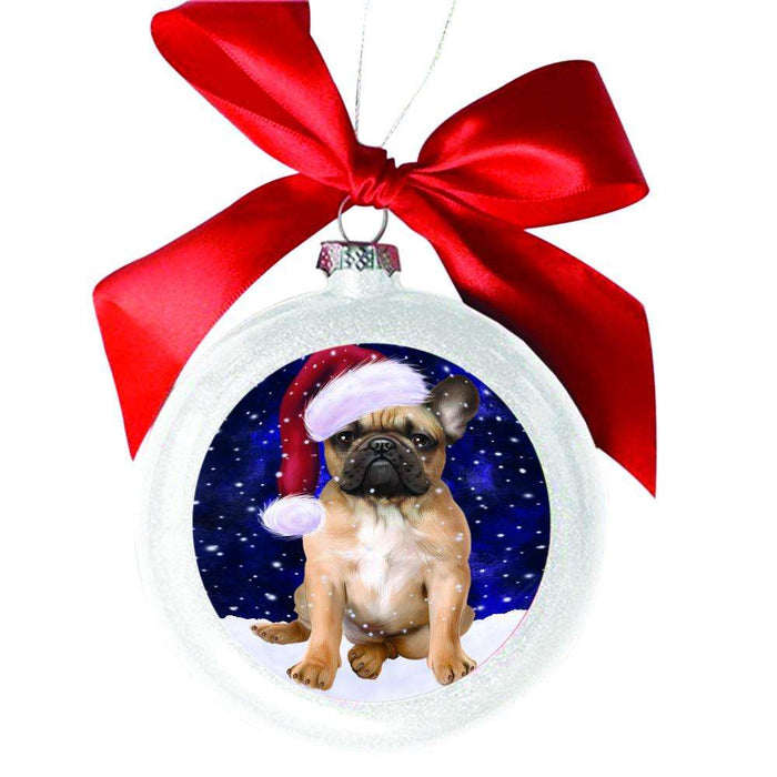 Let it Snow Christmas Holiday French Bulldog White Round Ball Christmas Ornament WBSOR48583