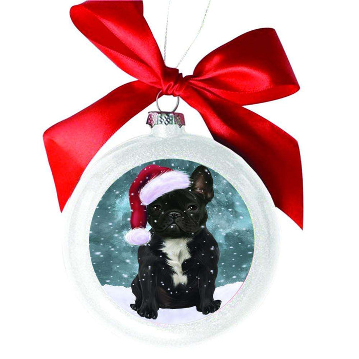 Let it Snow Christmas Holiday French Bulldog White Round Ball Christmas Ornament WBSOR48585