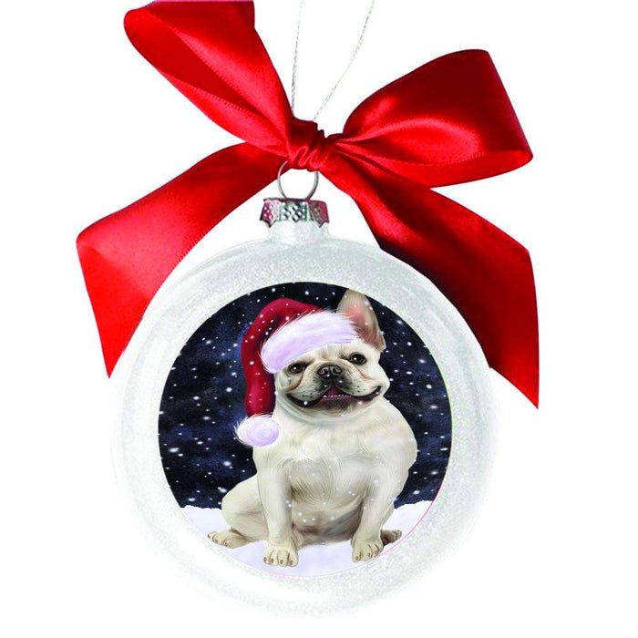 Let it Snow Christmas Holiday French Bulldog White Round Ball Christmas Ornament WBSOR48586