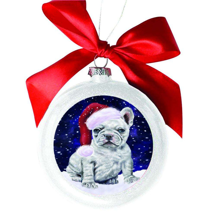 Let it Snow Christmas Holiday French Bulldog White Round Ball Christmas Ornament WBSOR48588