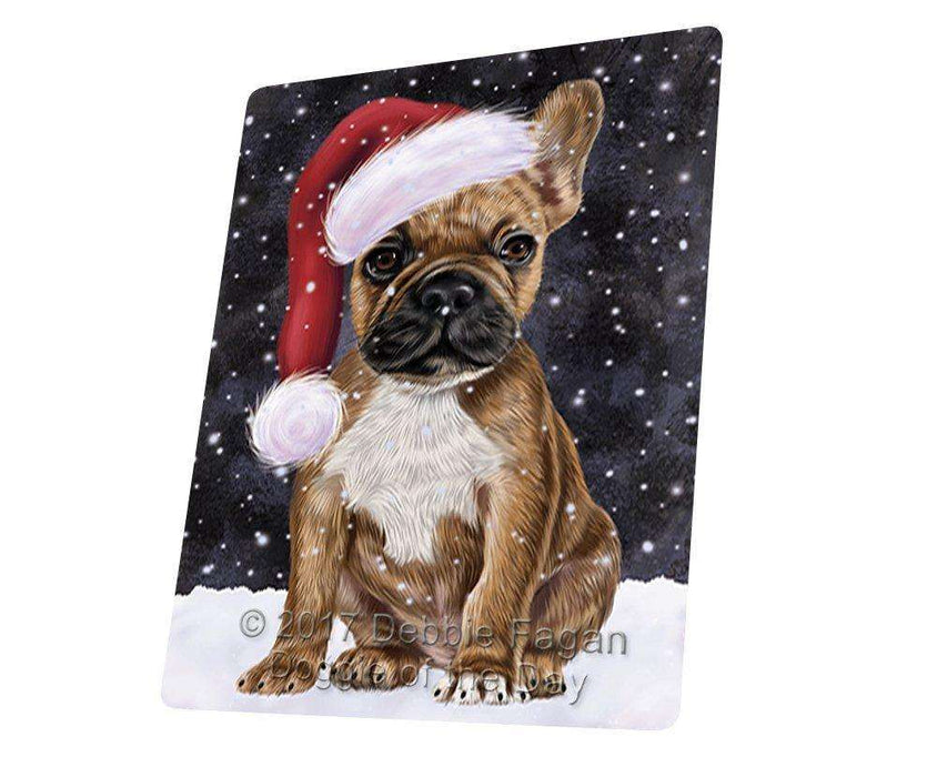 Let it Snow Christmas Holiday French Bulldogs Dog Wearing Santa Hat Art Portrait Print Woven Throw Sherpa Plush Fleece Blanket