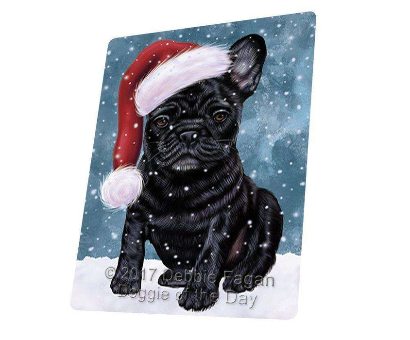 Let it Snow Christmas Holiday French Bulldogs Dog Wearing Santa Hat Art Portrait Print Woven Throw Sherpa Plush Fleece Blanket