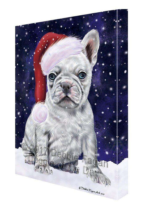 Let it Snow Christmas Holiday French Bulldogs Dog Wearing Santa Hat Canvas Wall Art
